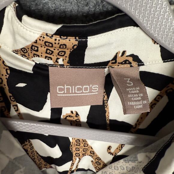 Chico's Size Large 3 Jaguar Button Up Shirt Top White animal Geometric - Picture 7 of 10